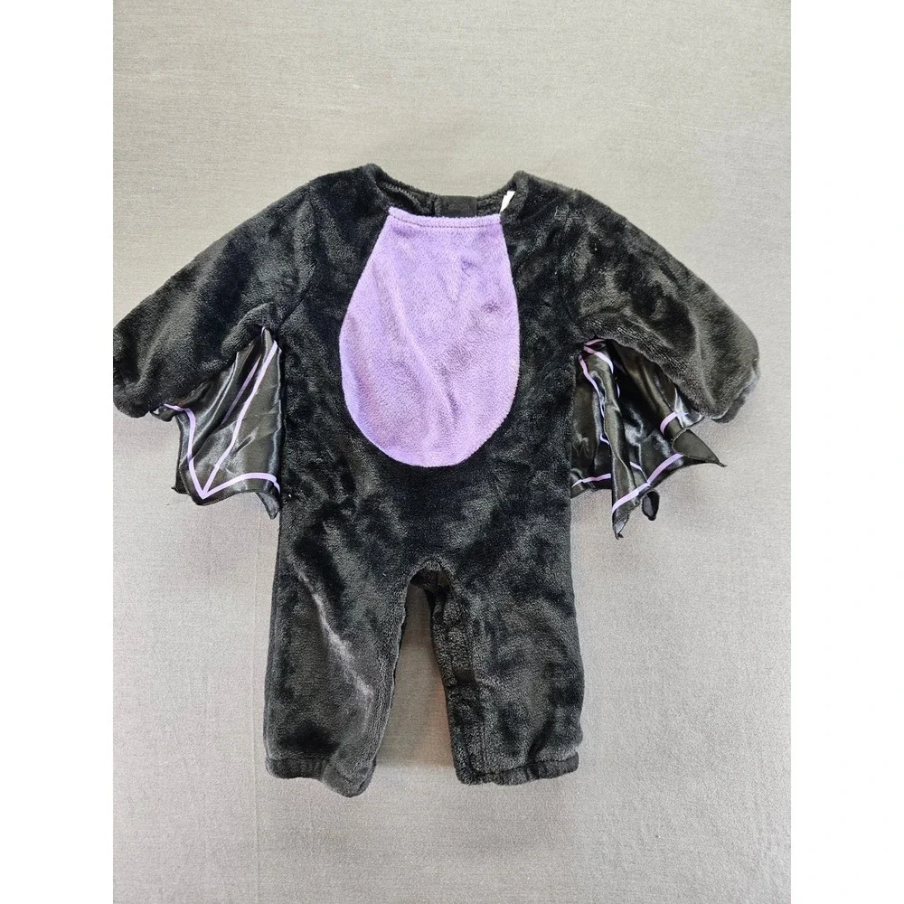 Infant Toddler Bat Halloween Costume Black Purple Plush Faux Fur Winged Jumpsuit